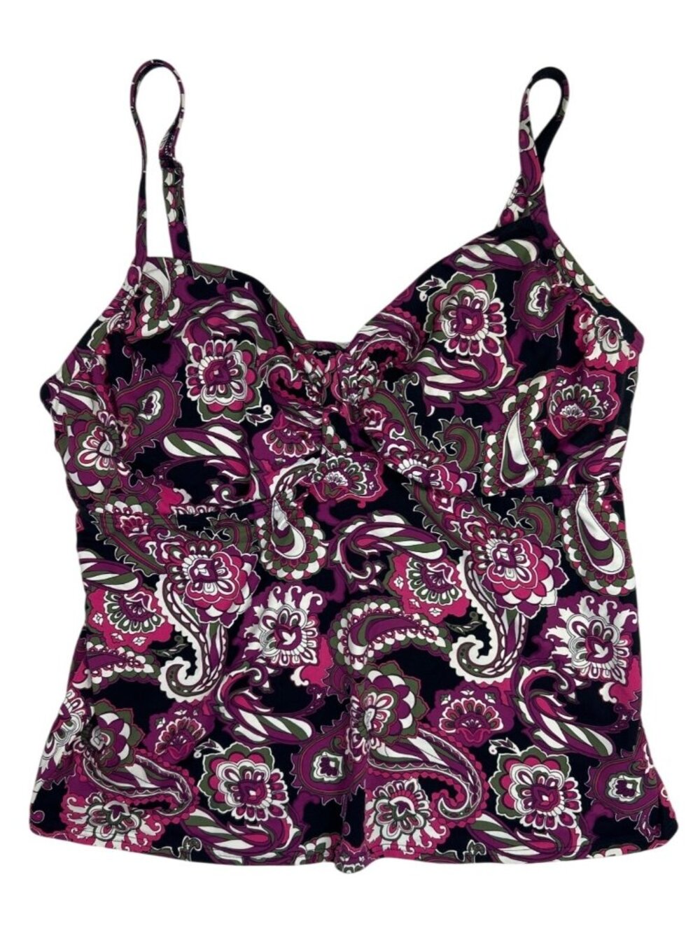 Lands’ End Women’s 18 Tankini Top Paisley Print Adjustable Straps Swimwear Boho